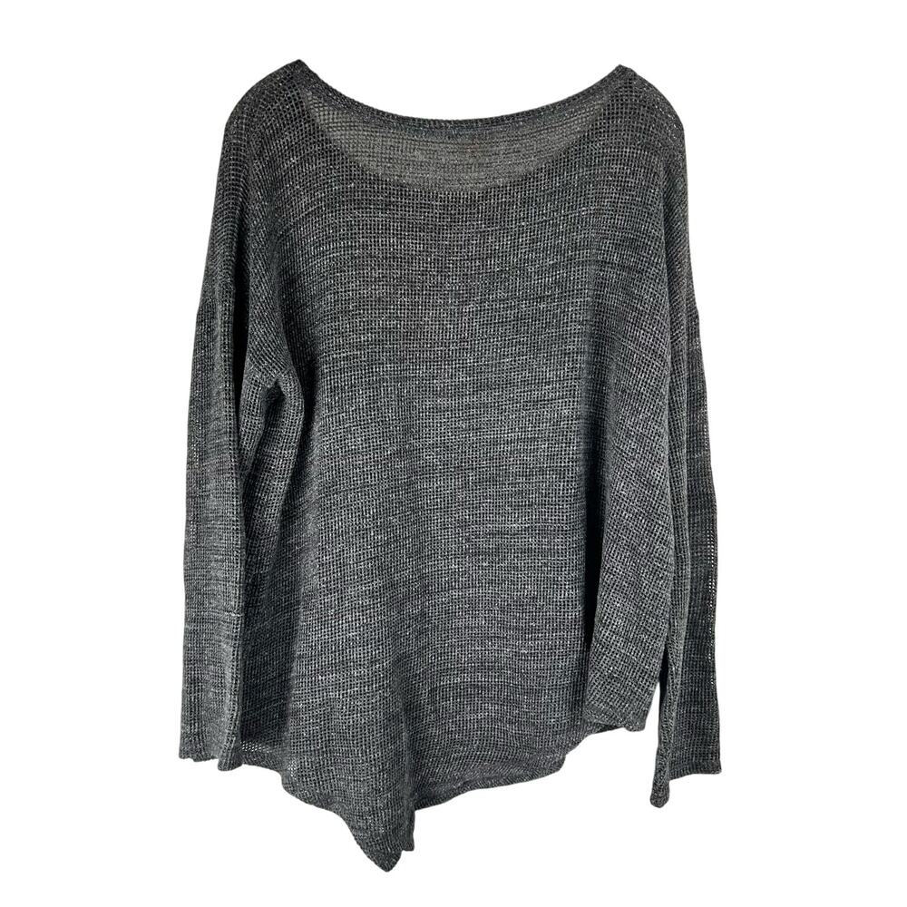 Eileen Fisher Womens Sweater Size Medium Gray Cotton Mesh Asymmetrical Hem - Picture 3 of 7
